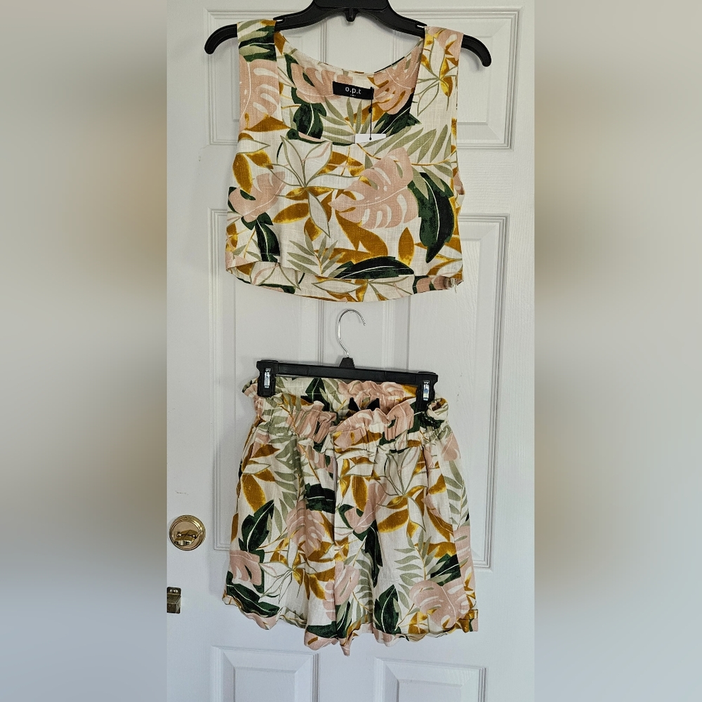 OPT Tropical Crop Top Short Vacation Outfit Set S NWT